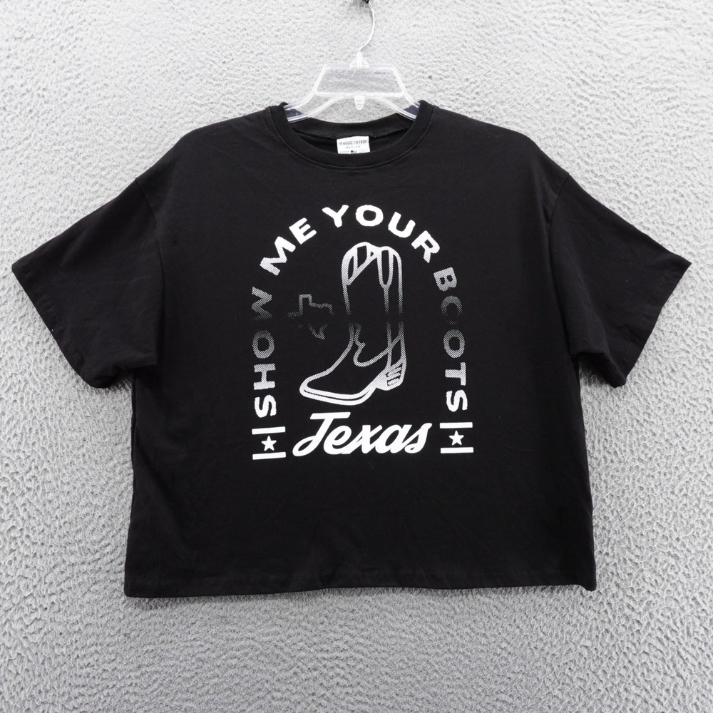 Where I'm From Texas Show Me Your Boots Graphic T-Shirt Black Womens Medium NEW